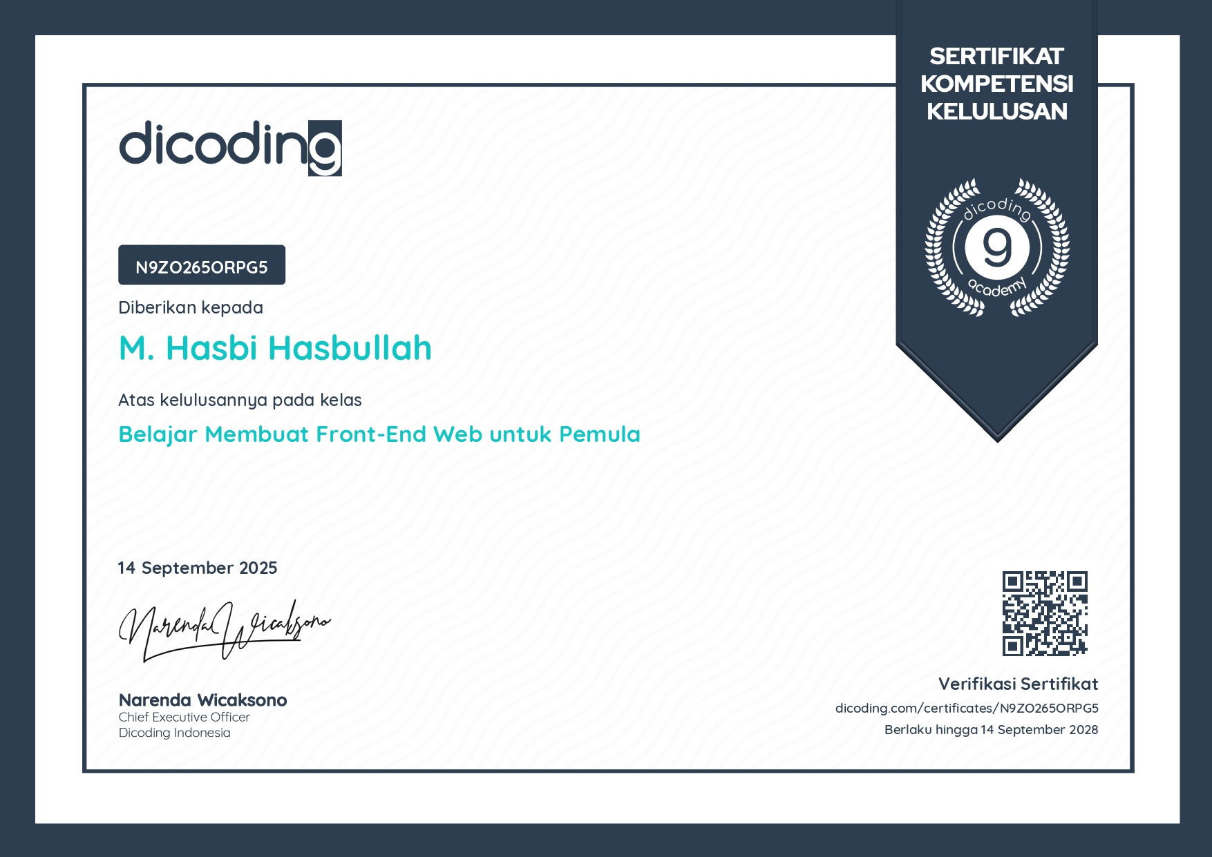 Achievement: Belajar Membuat Front-End Web untuk Pemula from Dicoding